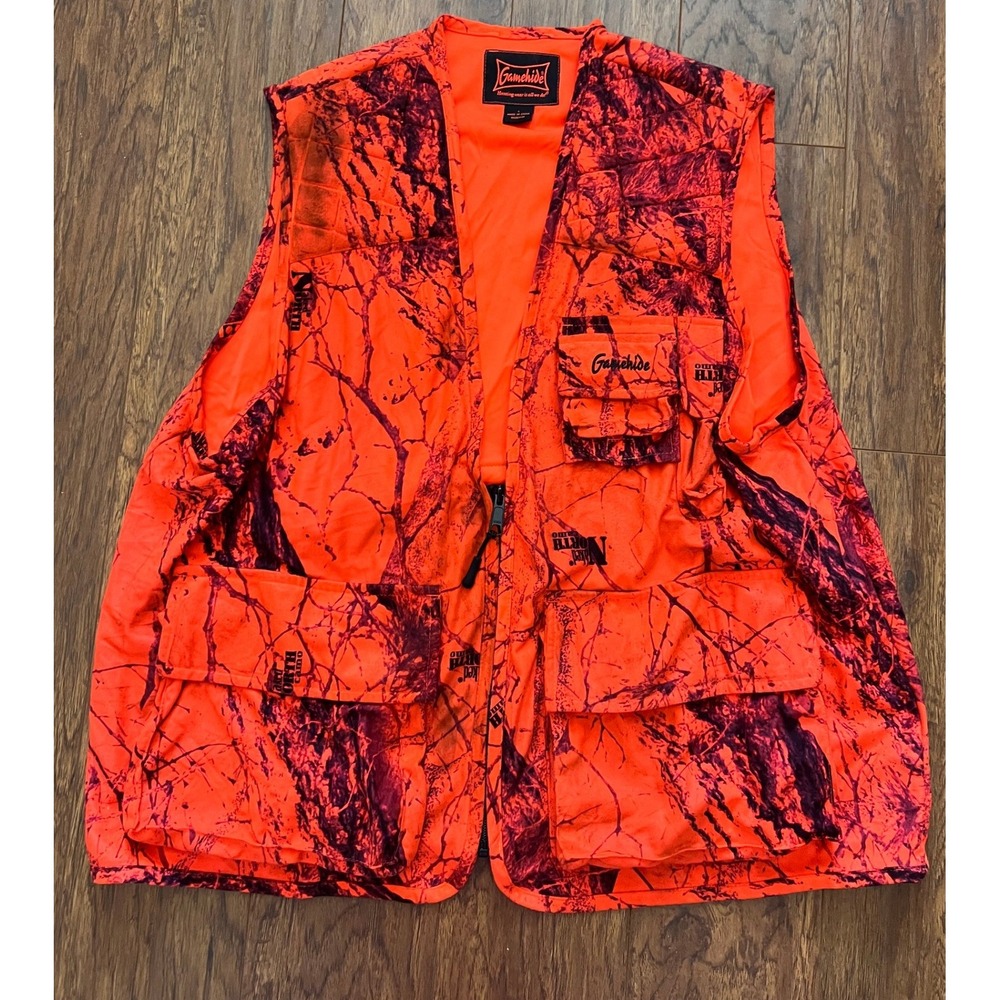 Gamehide Men's L Big Game Orange Quilted Hunting Vest Rear Cargo Pocket Outdoor